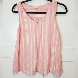 Time & Tru Linen Blend Tank Short Sleeveless Top Size Medium Pink & White Stripe